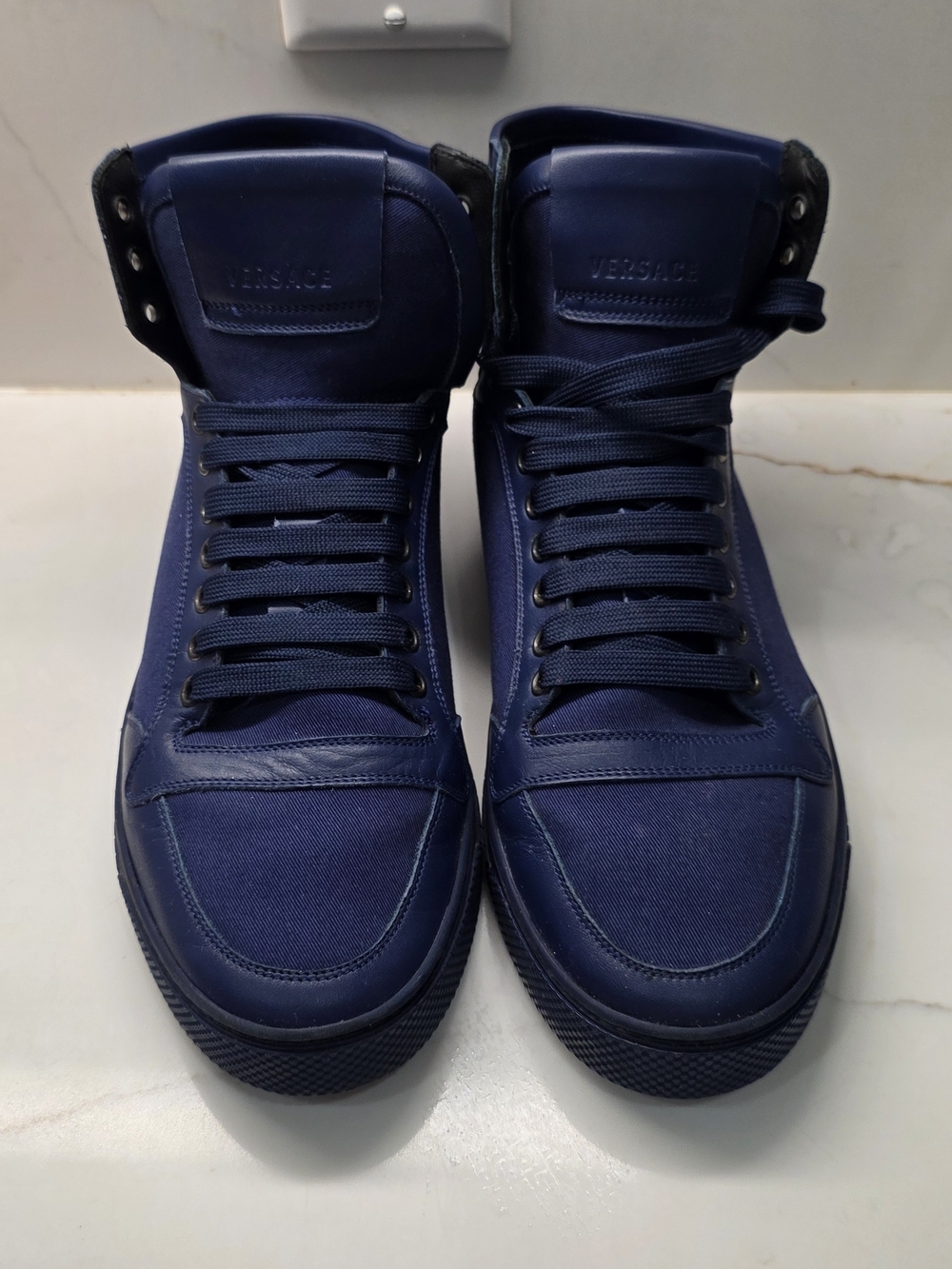 Versace Men's Navy High-Top Sneakers
